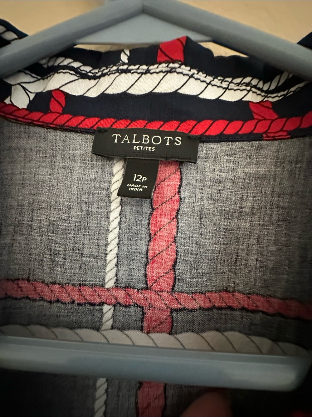 Talbots Navy Sleeveless Plaid Shirt Dress with Red and White Trim - Picture 5 of 16